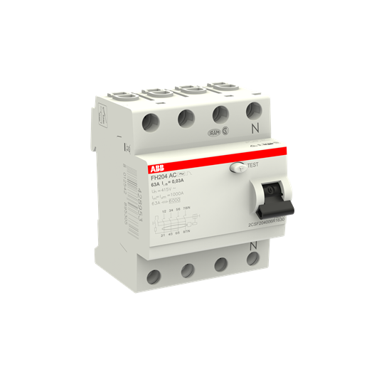 FH204AC-63/0,03 (RCCB, 63A, 4P, 30mA, IEC/EN 61008)