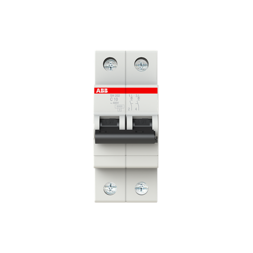 [2CDS212001R0104] SH202-C 10 (MCB, 10A, 2P, 6 kA, IEC/EN 60898) 