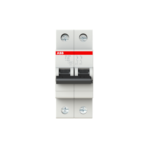 [2CDS212001R0204] SH202-C 20 (MCB, 20A, 2P, 6 kA, IEC/EN 60898) 