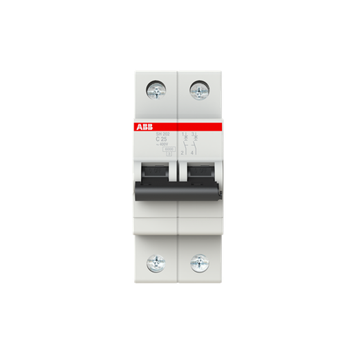 [2CDS212001R0254] SH202-C 25 (MCB, 25A, 2P, 6 kA, IEC/EN 60898) 