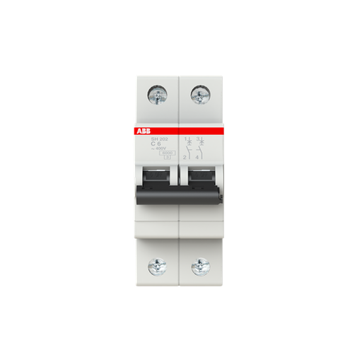 [2CDS212001R0064] SH202-C 6 (MCB, 6A, 2P, 6 kA, IEC/EN 60898) 